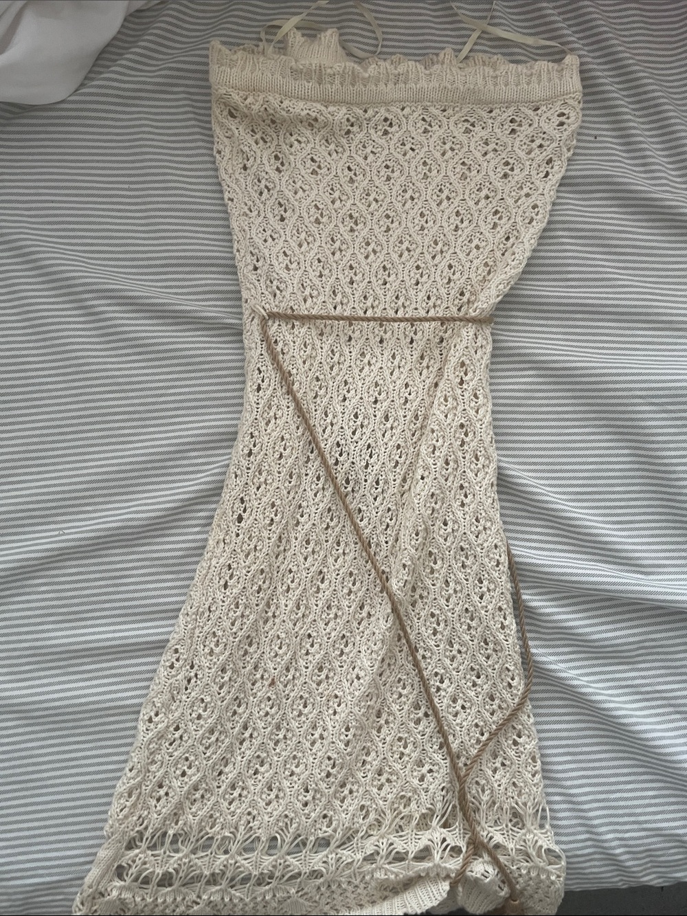 Forever 21 Cream Crochet Dress Beach Cover-Up with Rope Waist Tie